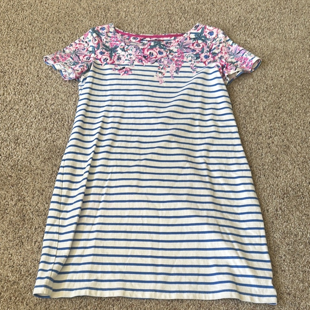 Joules Blue and White Sheath Dress with Raglan Sleeves